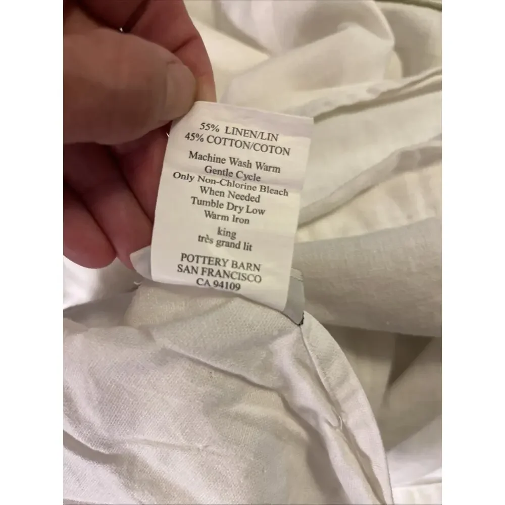 Pottery Barn Linen Cotton Blend Frame Duvet Cover Sage Green White King Heavy